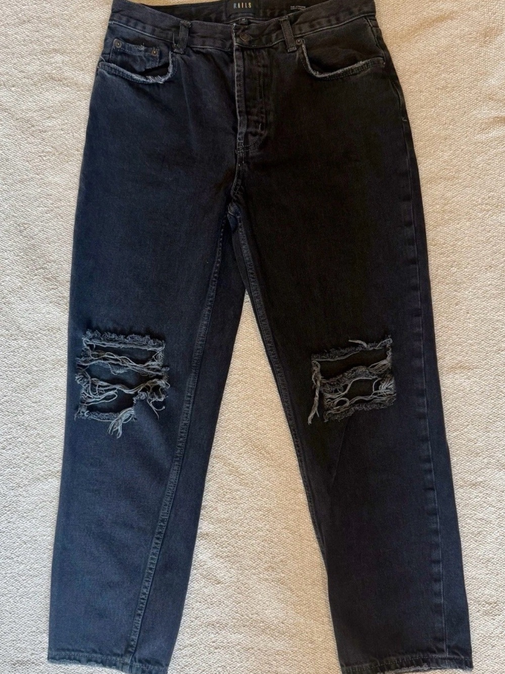 Rails Black Distressed Boyfriend Jeans with Knee Rips